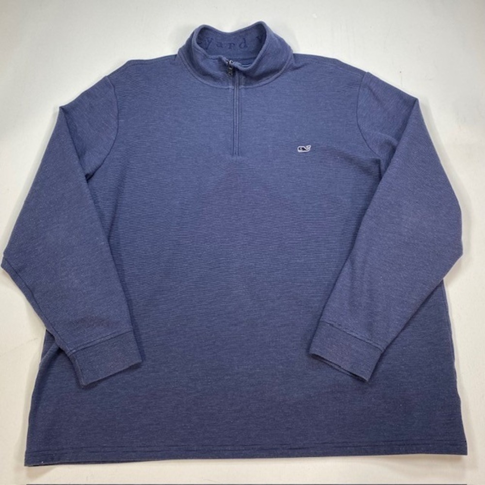 Vineyard Vines Mens 3XT Blue Heathered Quarter Zip Pullover Whale Logo Sweater